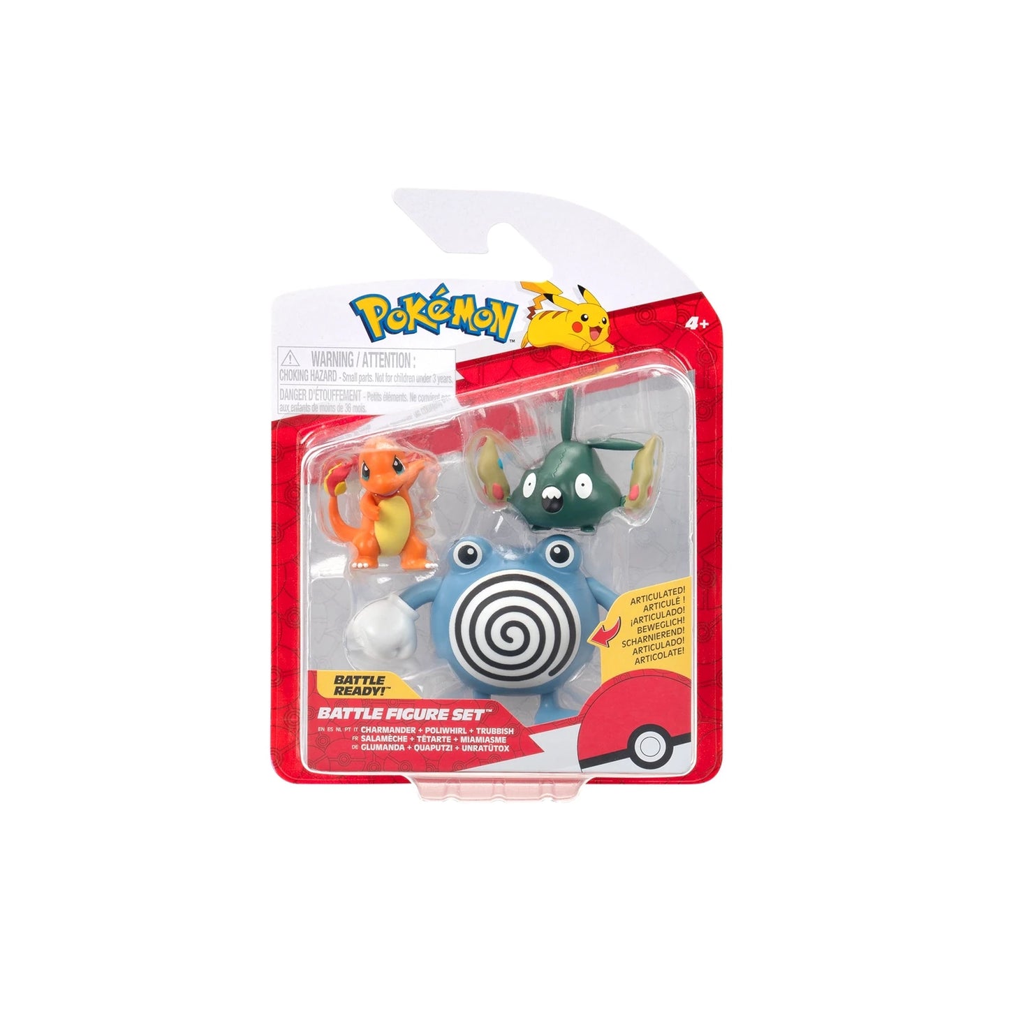 Charmander, Poliwhirl & Trubbish Battle Figure Set