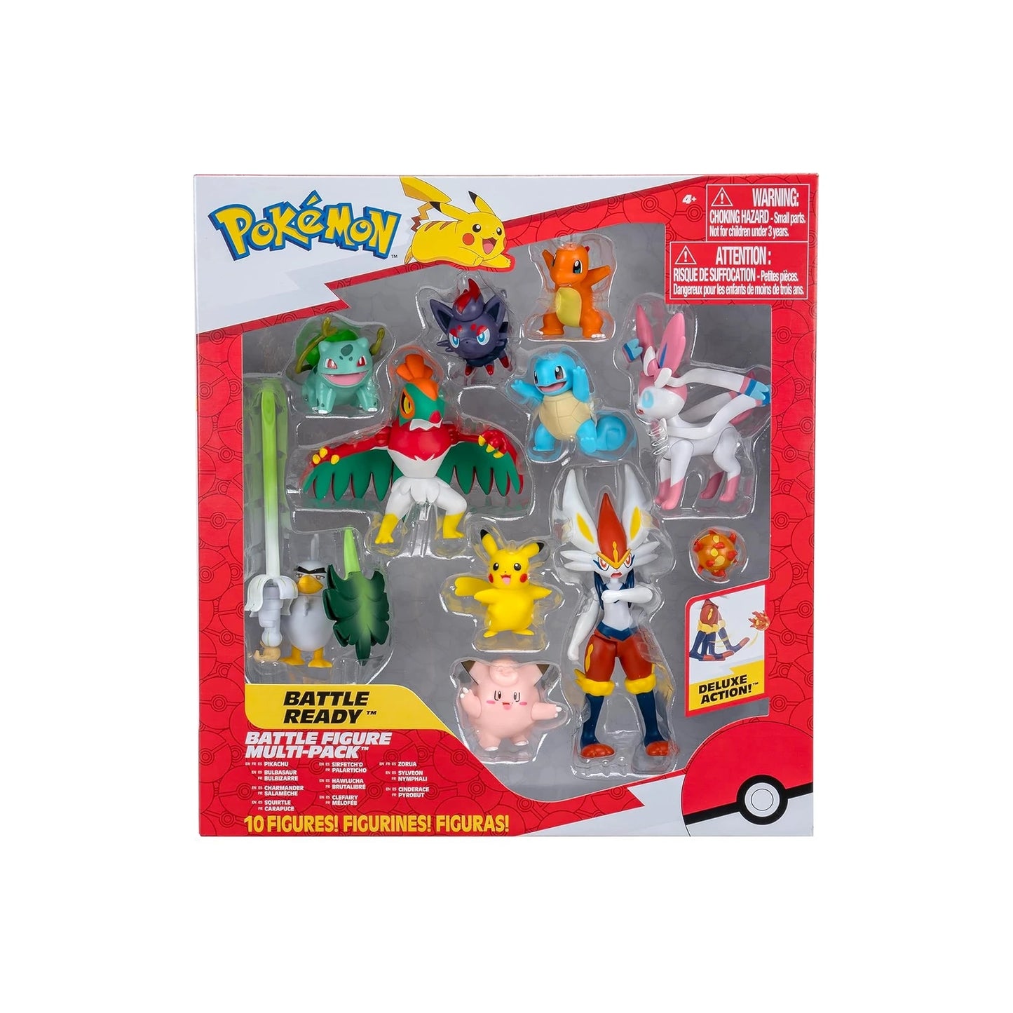 Pikachu, Bulbasaur, Charmander, Squirtle, Sirfetch'd, Hawlucha, Clefairy, Zorua & Cinderace Battle Figure Multi-Pack