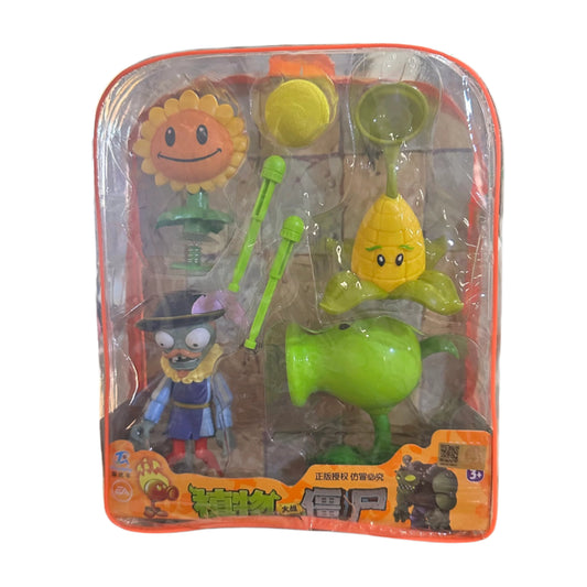 Set de Mochila 1 Zoombie + 3 Plantas (Lanzaguisantes y Mazorca) - Plants vs Zombies