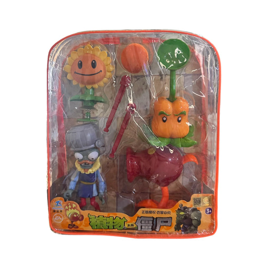 Set de Mochila 1 Zoombie + 3 Plantas (Quemaguisantes y Calabaza) - Plants vs Zombies