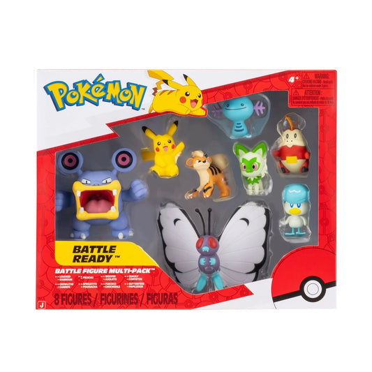 Loudred, Growlithe, Pikachu, Sprigatito, Wooper, Fuecoco, Quaxly & Butterfree Battle Figure Multi-Pack